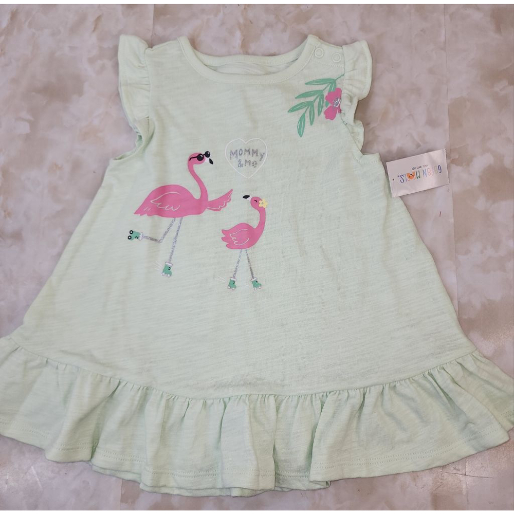 Baby Garanimals Light Green Pink Flamingo Casual Dress 12 Months